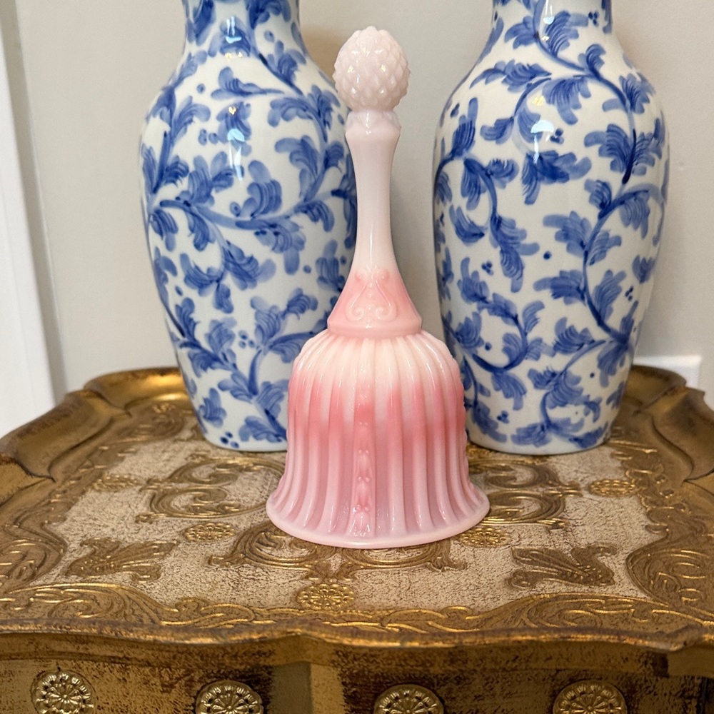 Fenton shiny Rosaline Pink Glass Bell, vintage with stamp